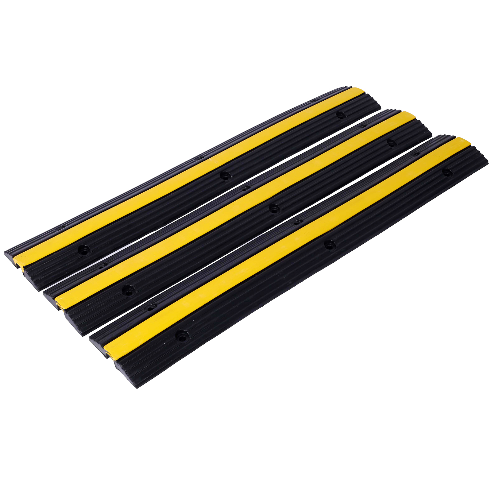 DUOSONG Cable Protector Ramp Rubber Speed Bumps 2 Pack Of 1 Channel 6600Lbs Load Capacity With 12 Bolts Spike For Asphalt Concrete Gravel Driveway (1 Channel, 3 Pack) Black Rubber Other